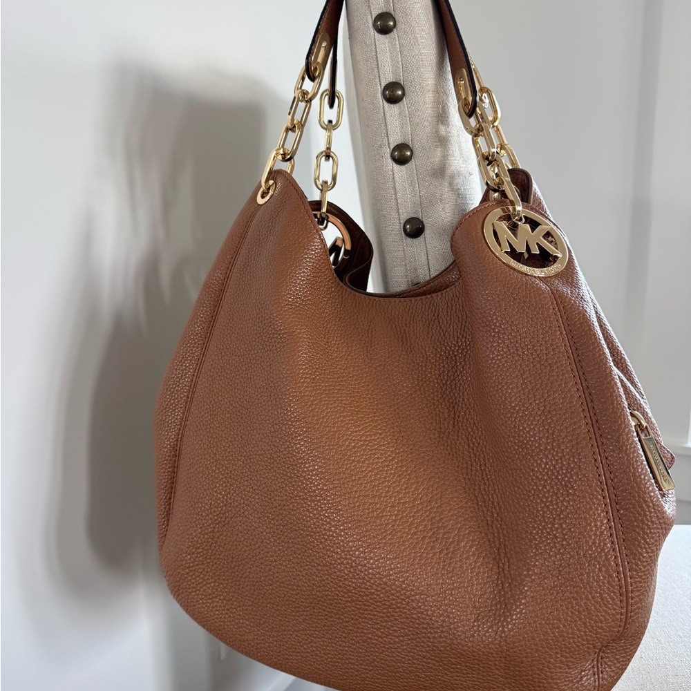 Michael Kors Cognac Pebbled Leather Hobo with Gold Hardware